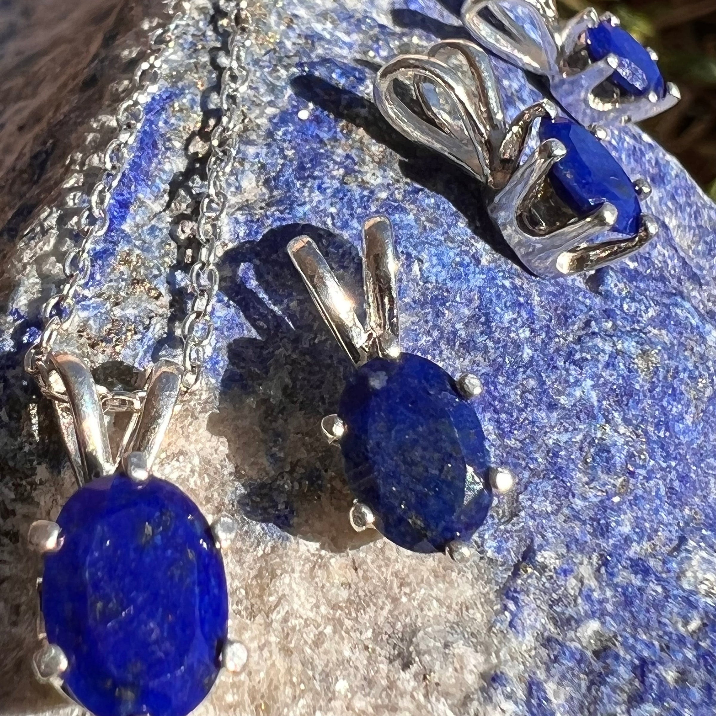 Lapis Lazuli Oval Necklace Sterling Silver #3445-Moldavite Life