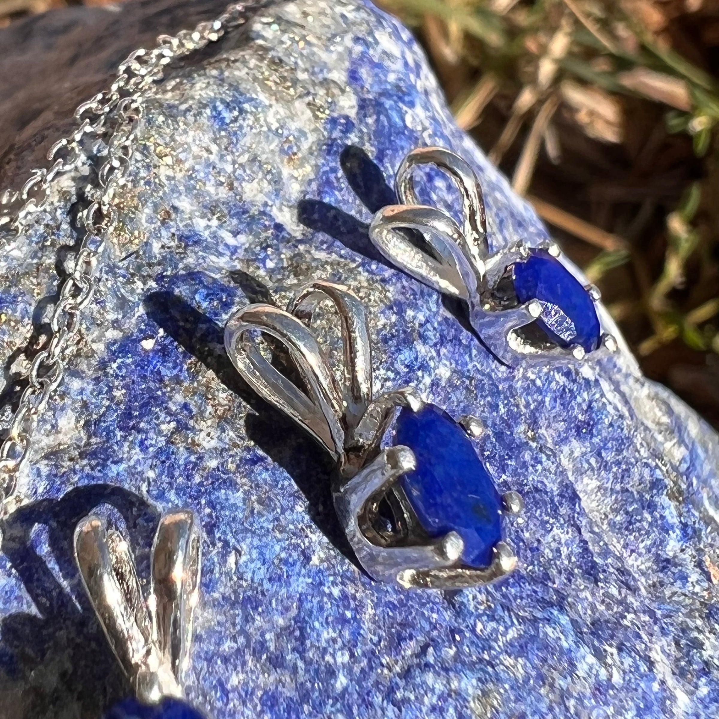 Lapis Lazuli Oval Necklace Sterling Silver #3445-Moldavite Life