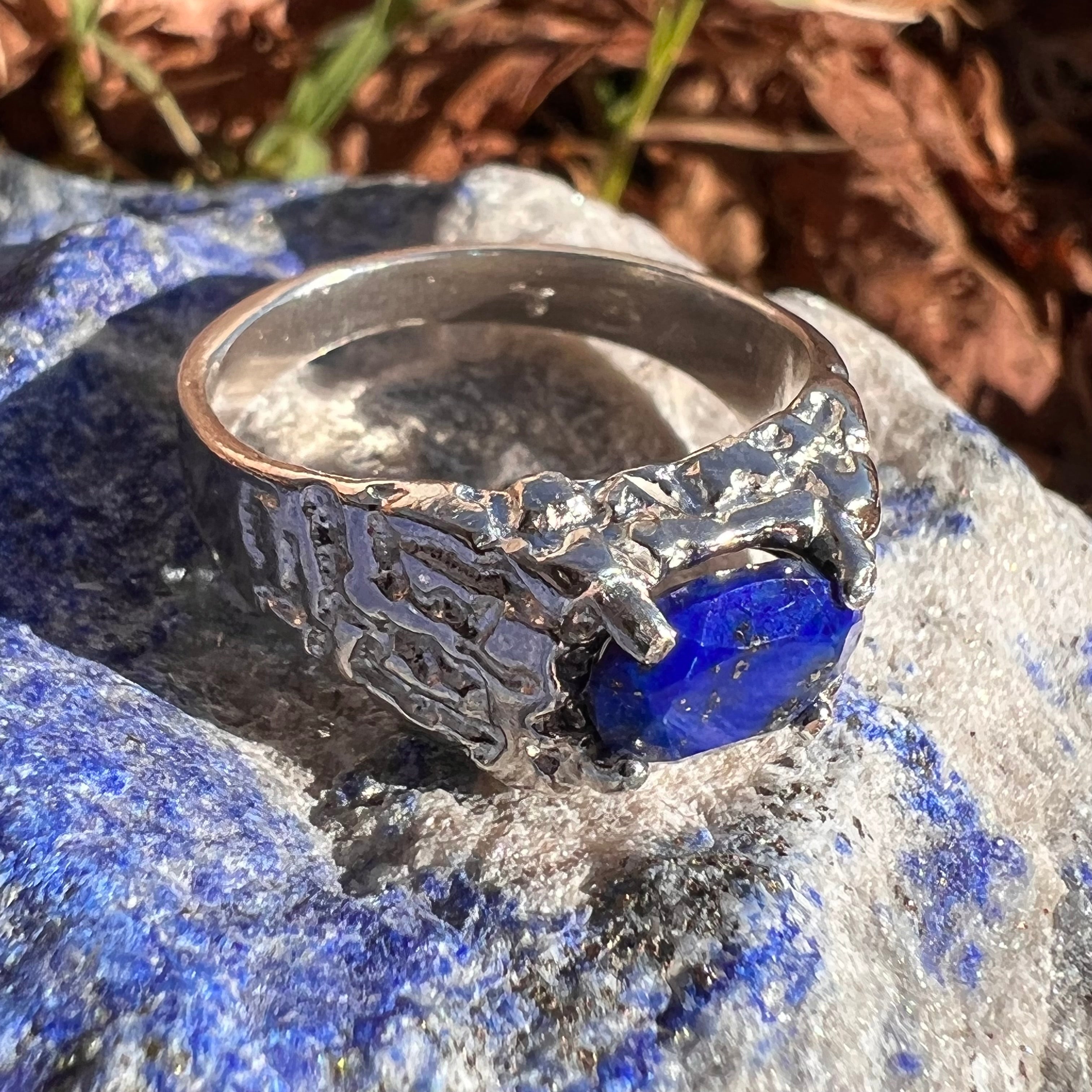 Lapis 2024 Lazuli Sterling Silver Wire Wrap Ring / Size 9.75