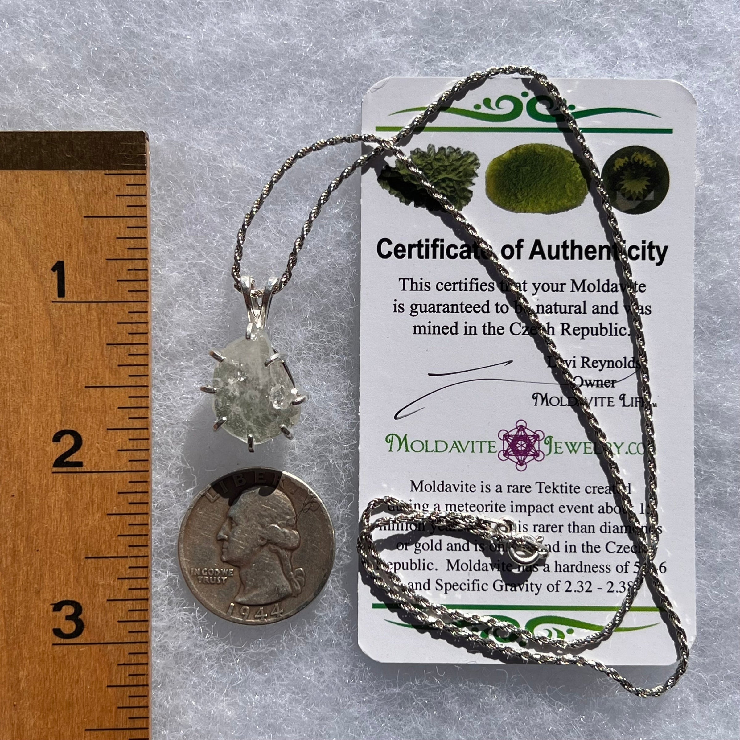 Large Phenacite Crystal & Moldavite Necklace Sterling #3495-Moldavite Life