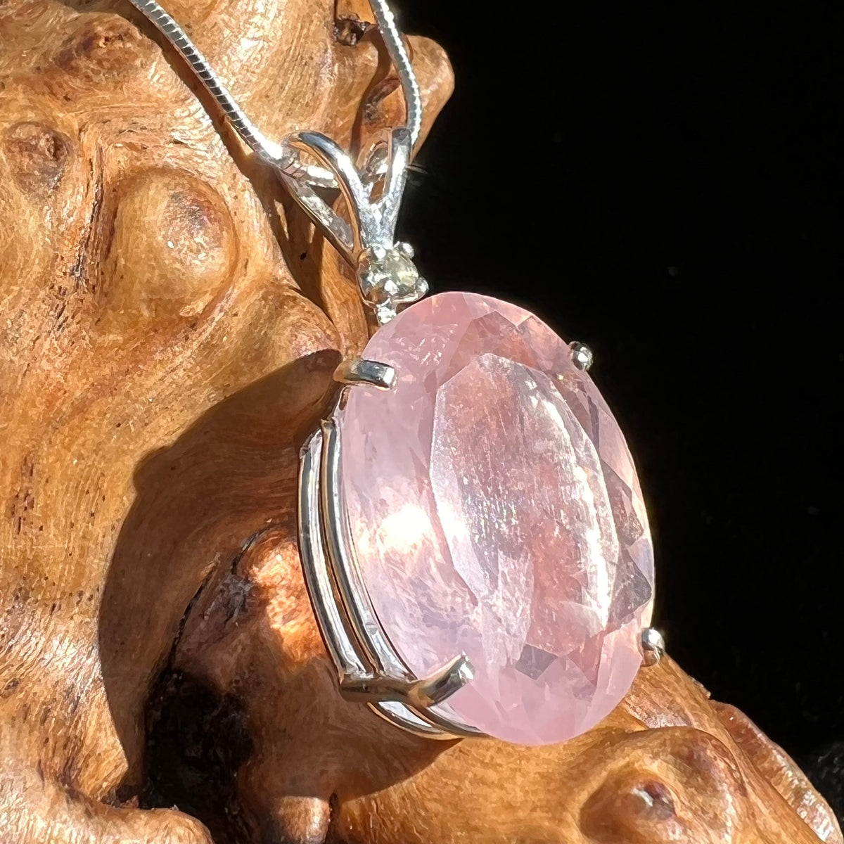 Large Rose Quartz & Moldavite Necklace Sterling Silver-Moldavite Life