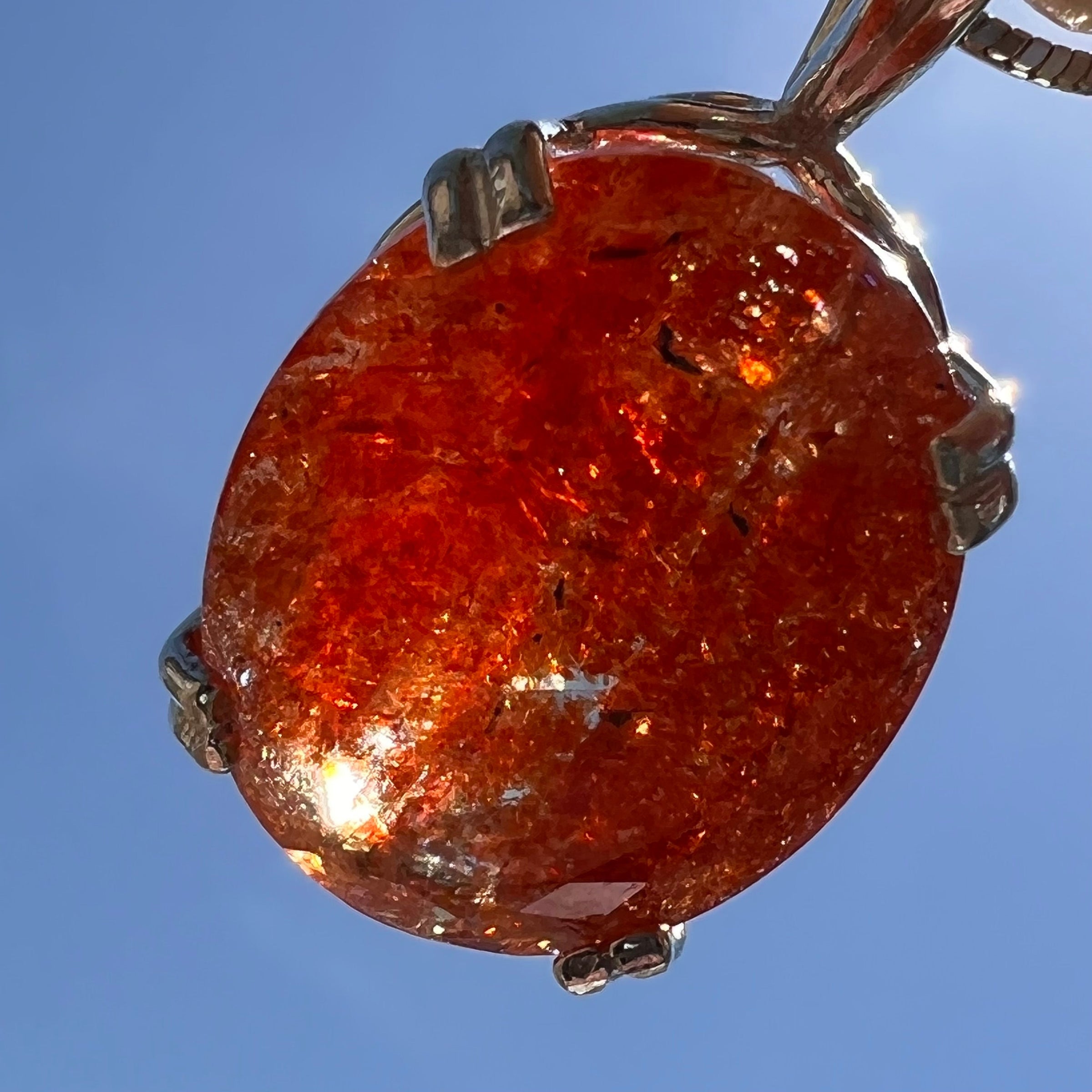 Large Sunstone Necklace Sterling Silver #2278-Moldavite Life