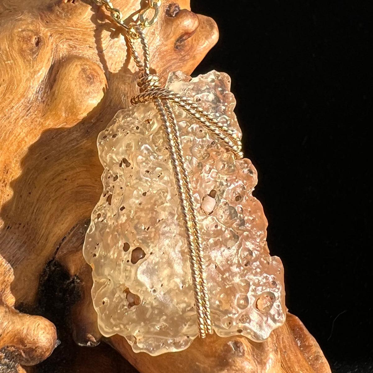 Libyan Desert Glass Wire Pendant 14k GF #3808-Moldavite Life