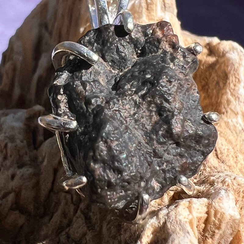 Lunar Meteorite & Moldavite Necklace Sterling Silver #2272-Moldavite Life