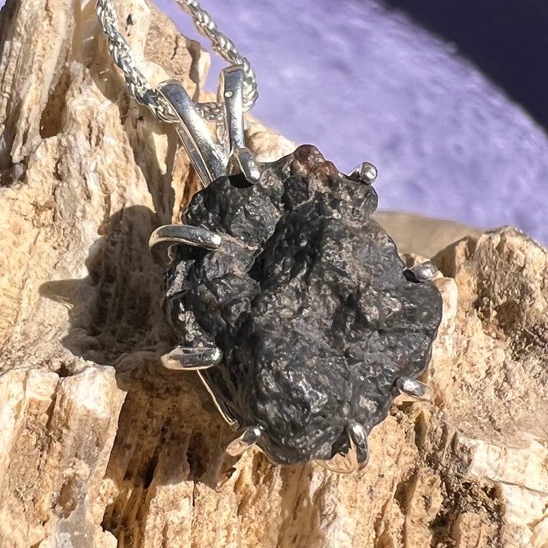 Lunar Meteorite & Moldavite Necklace Sterling Silver #2272-Moldavite Life