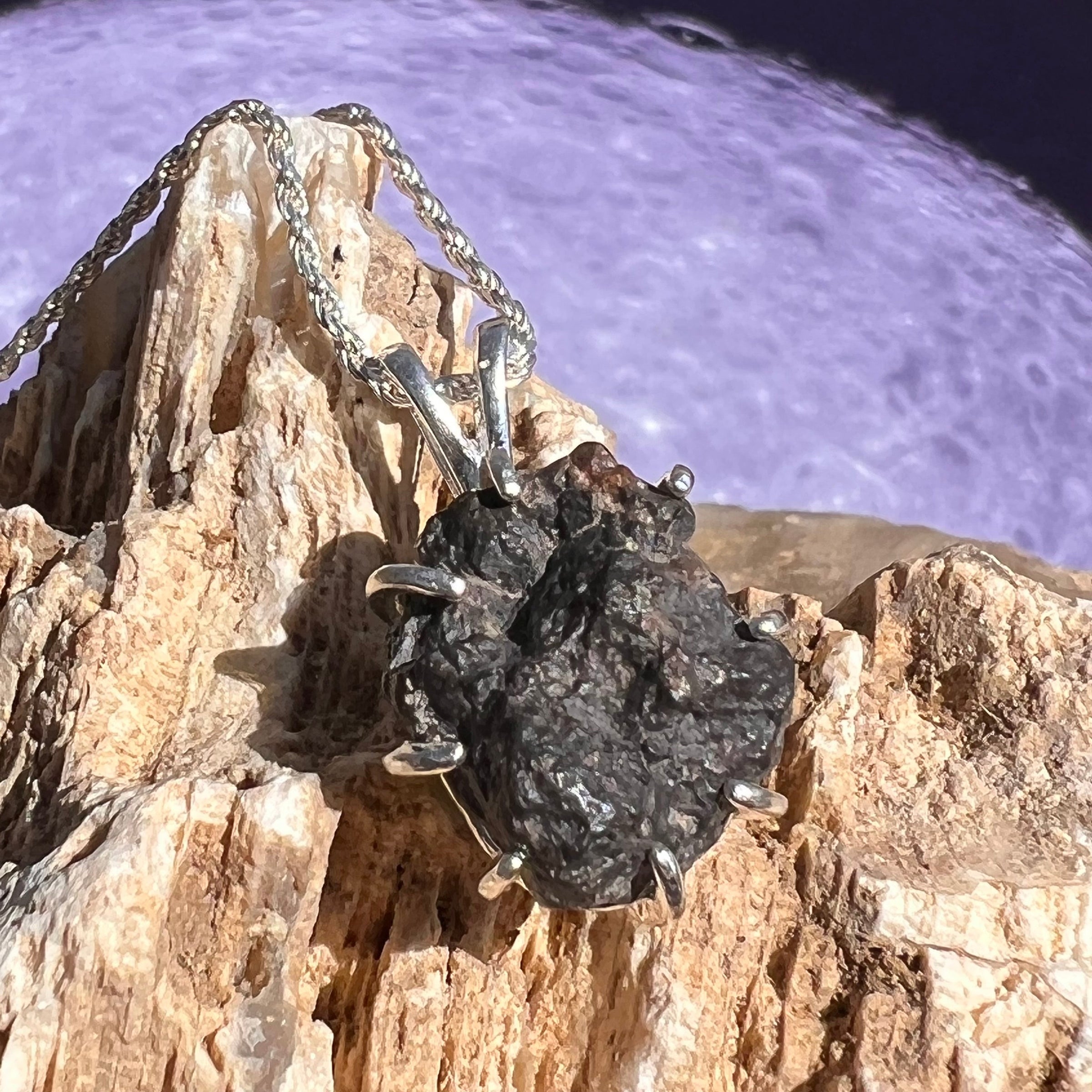 Lunar Meteorite & Moldavite Necklace Sterling Silver #2272-Moldavite Life