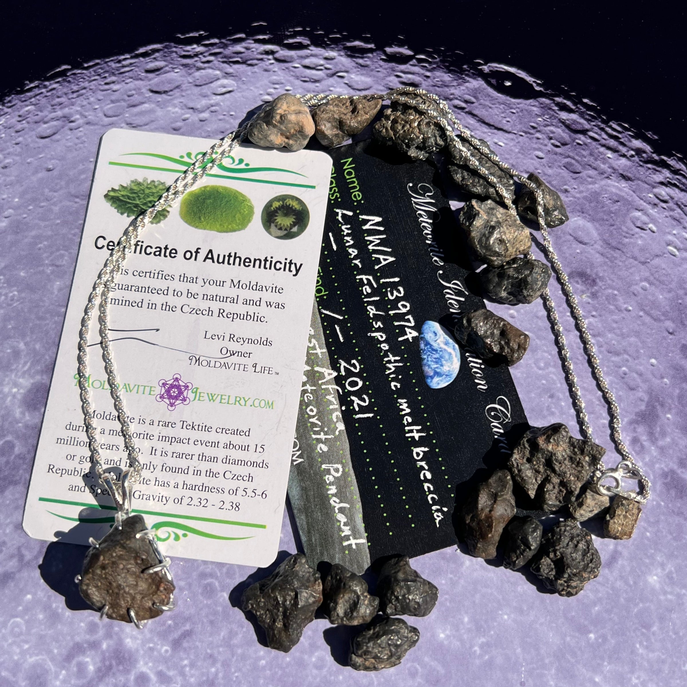 Lunar Meteorite & Moldavite Necklace Sterling Silver #2273-Moldavite Life