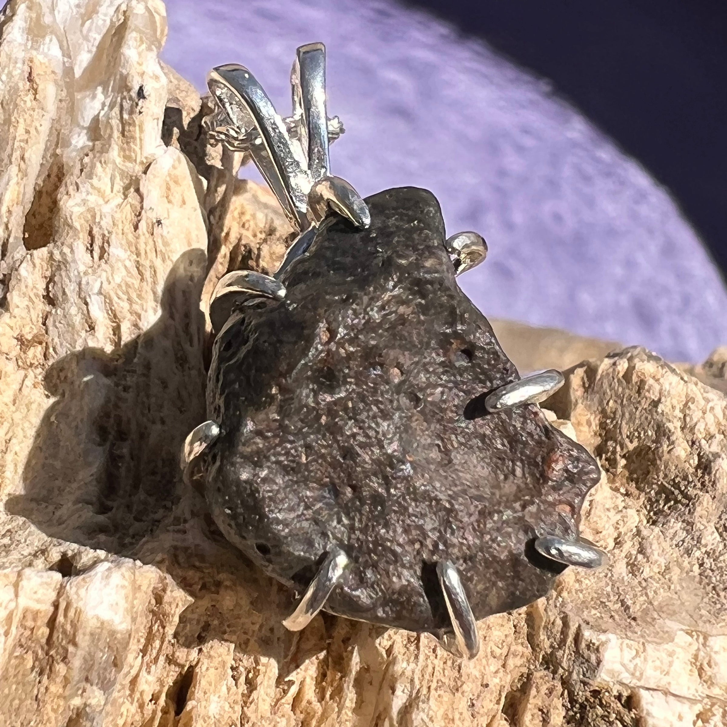 Lunar Meteorite & Moldavite Necklace Sterling Silver #2273-Moldavite Life