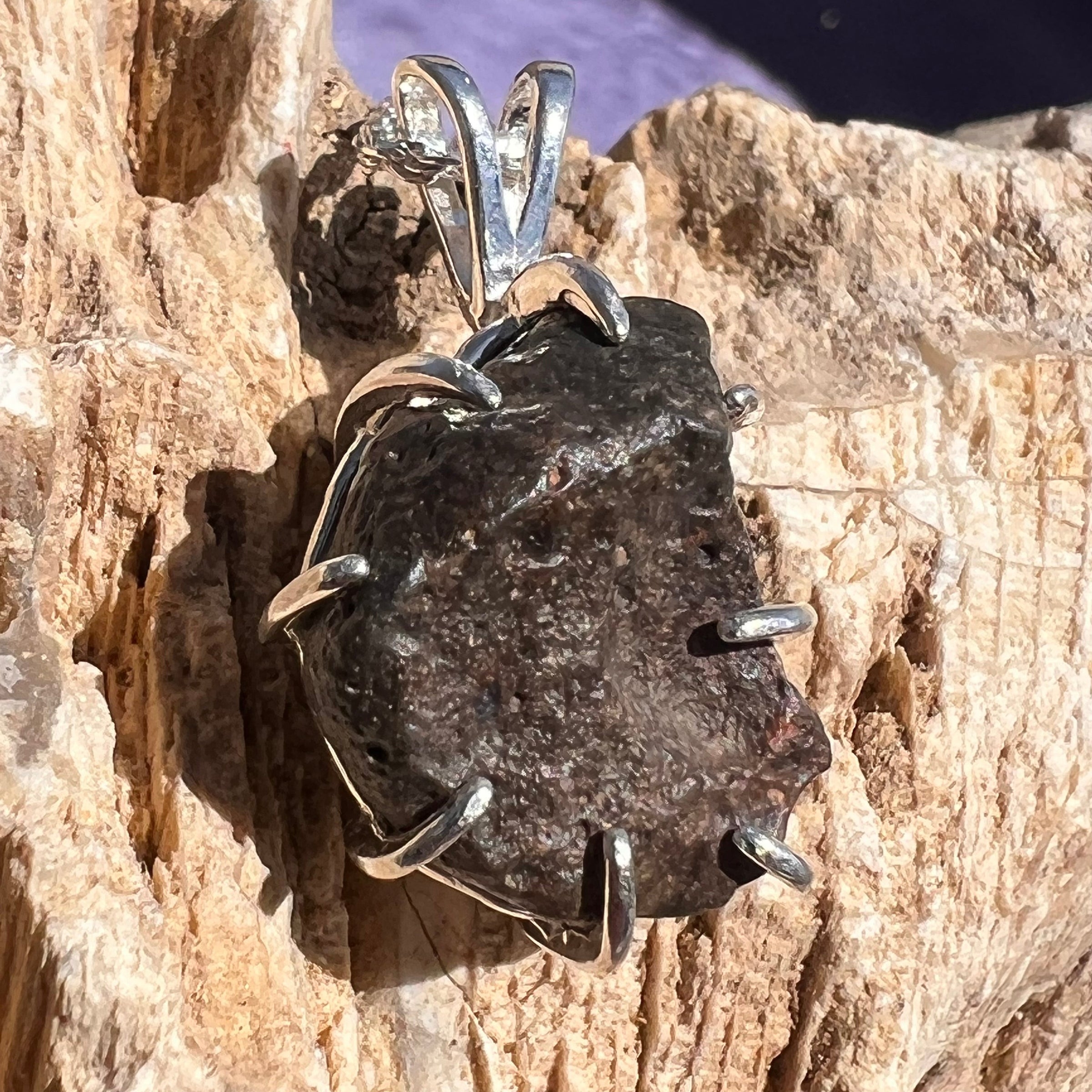 Lunar Meteorite & Moldavite Necklace Sterling Silver #2273-Moldavite Life