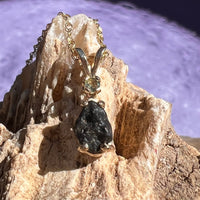 Lunar Meteorite & Moldavite Pendant 14k Gold #2239-Moldavite Life