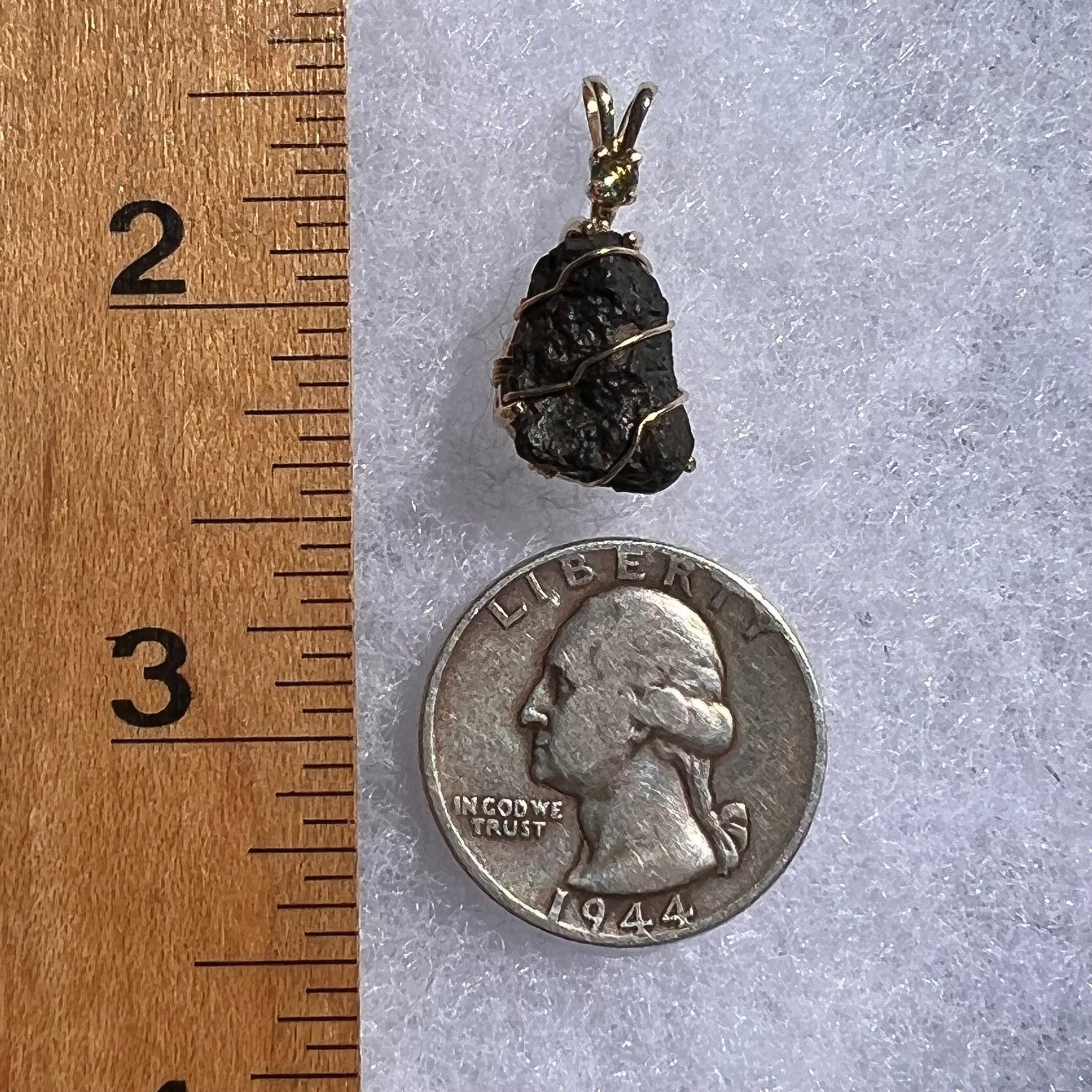 Lunar Meteorite & Moldavite Pendant 14k Gold #2240-Moldavite Life