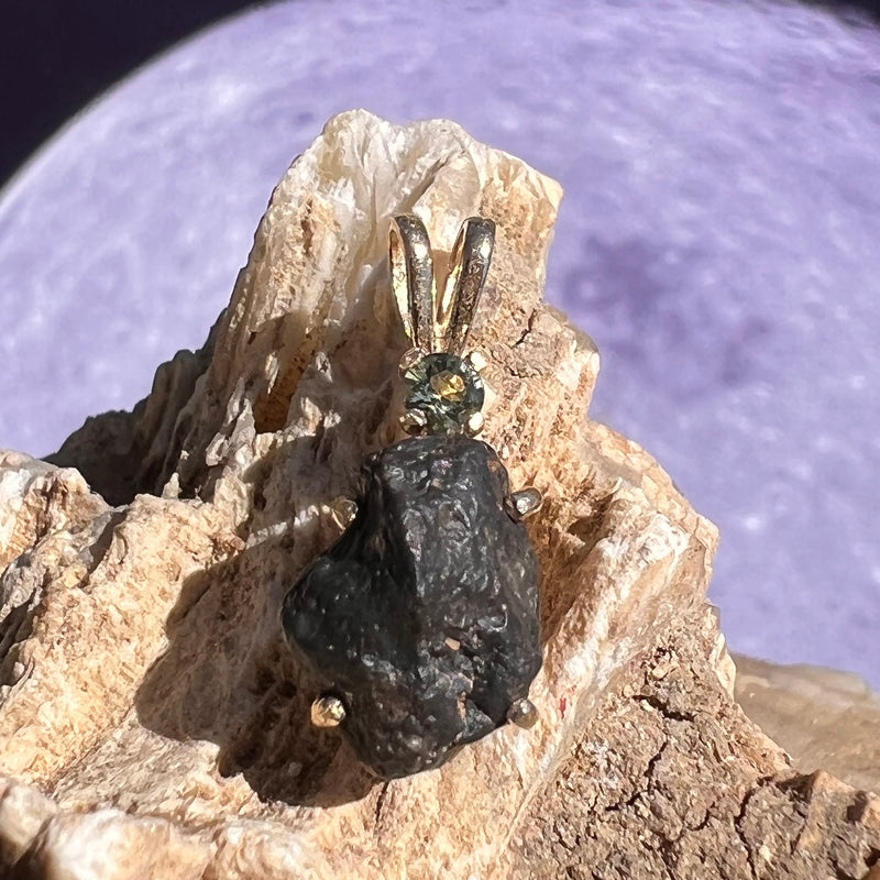 Lunar Meteorite & Moldavite Pendant 14k Gold #2241-Moldavite Life