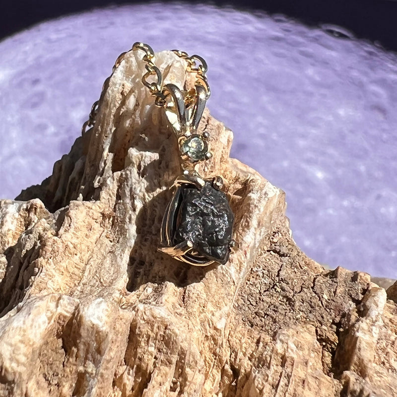 Lunar Meteorite & Moldavite Pendant 14k Gold #2242-Moldavite Life
