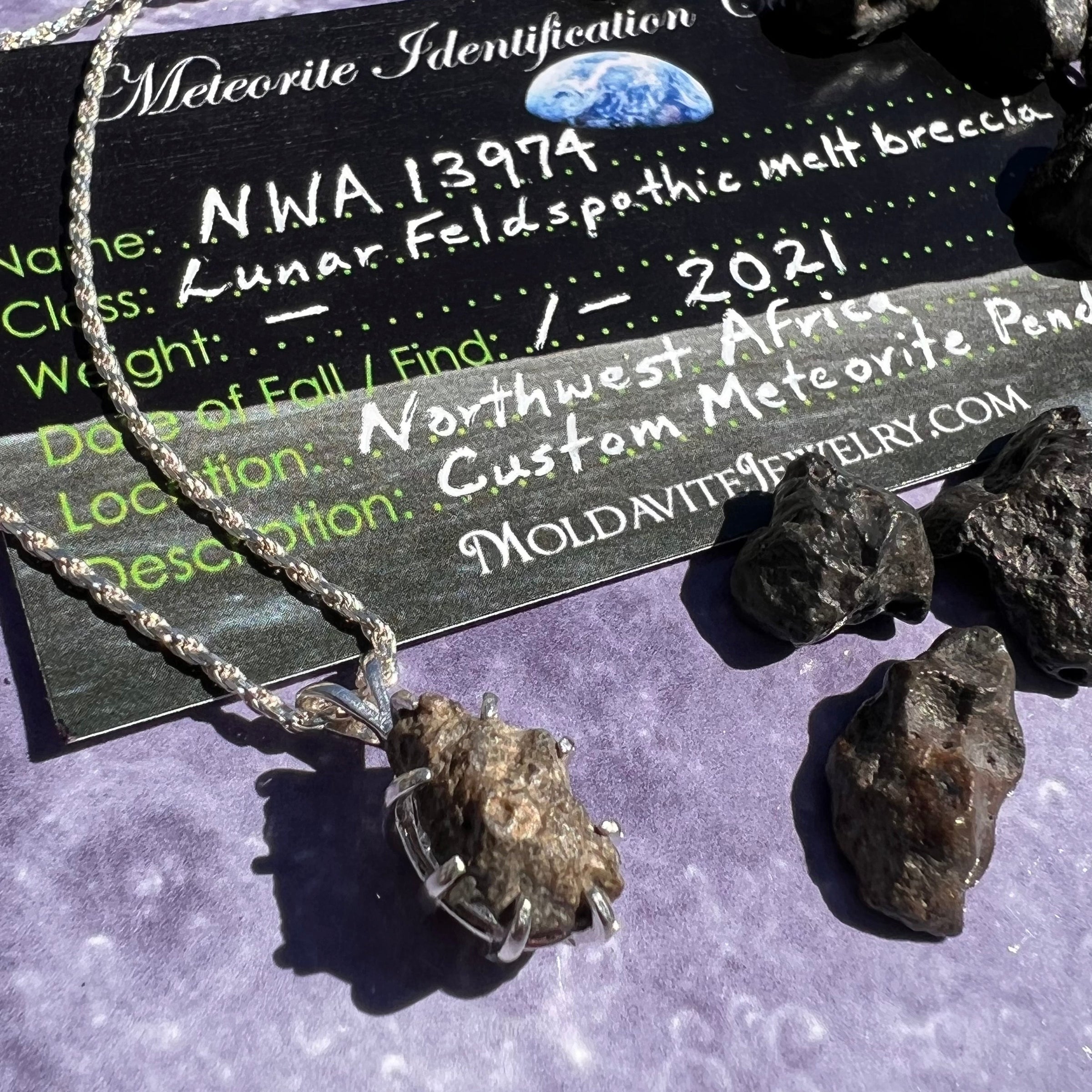 Lunar Meteorite Necklace Sterling Silver #2266-Moldavite Life
