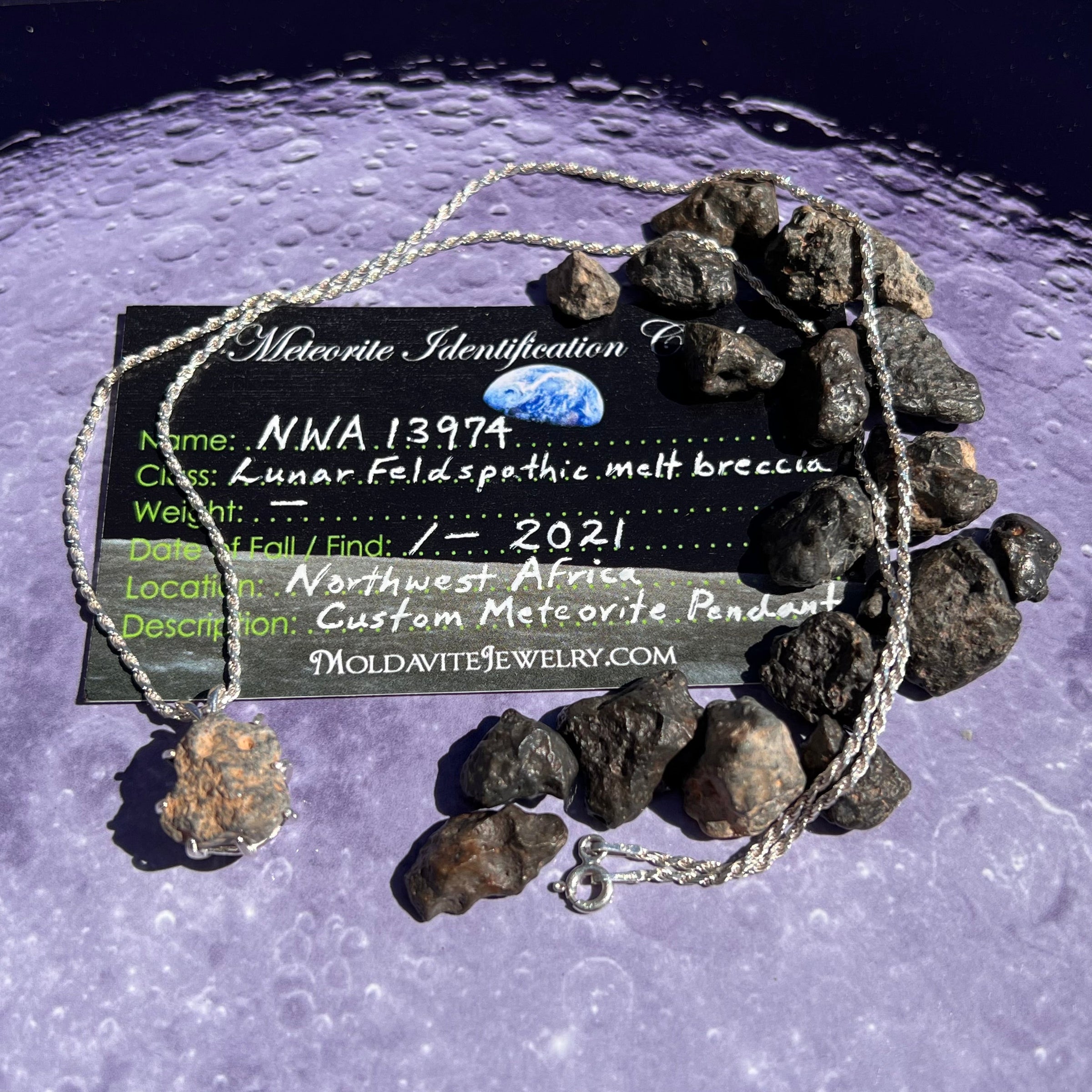 Lunar Meteorite Necklace Sterling Silver #2268-Moldavite Life