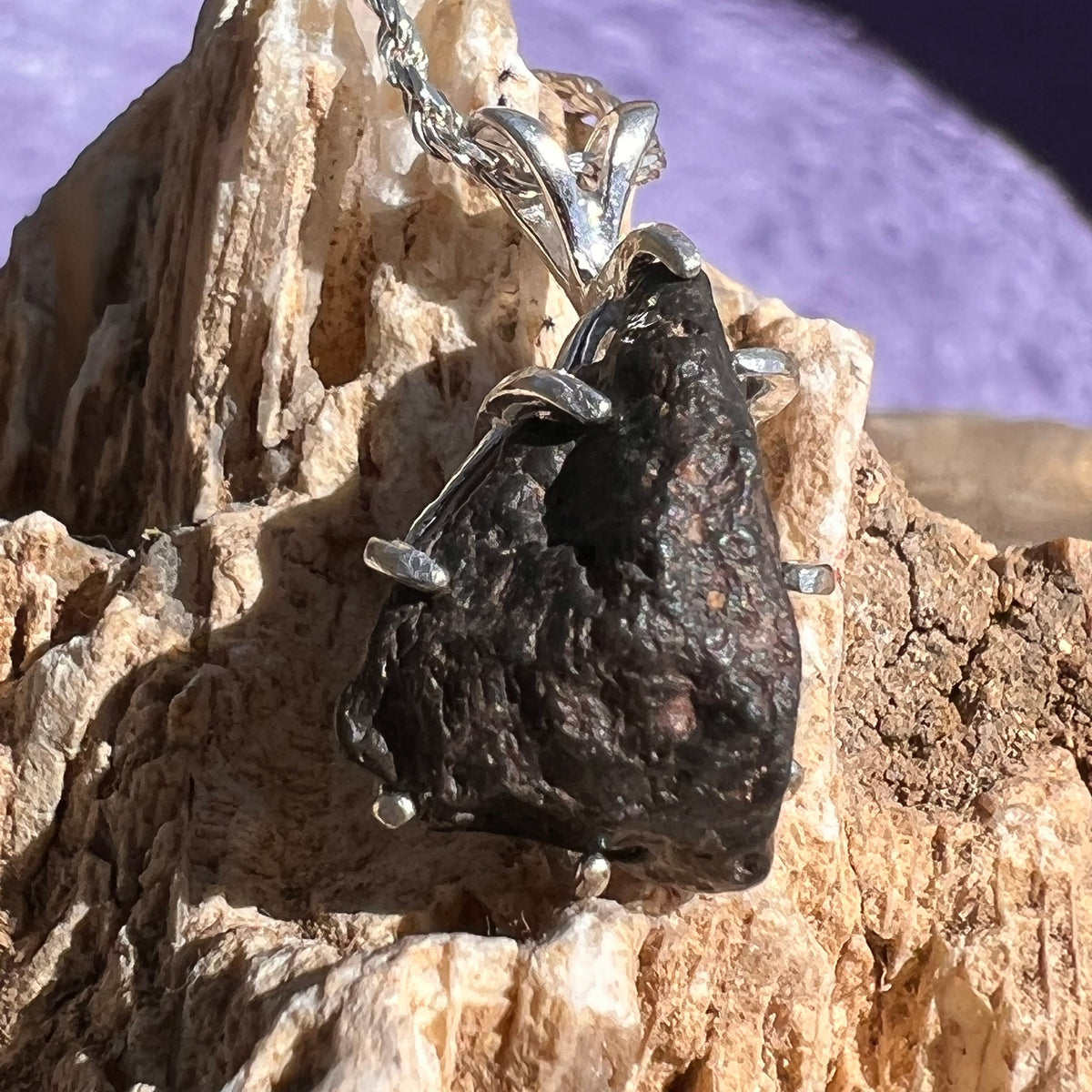 Lunar Meteorite Necklace Sterling Silver #2269-Moldavite Life