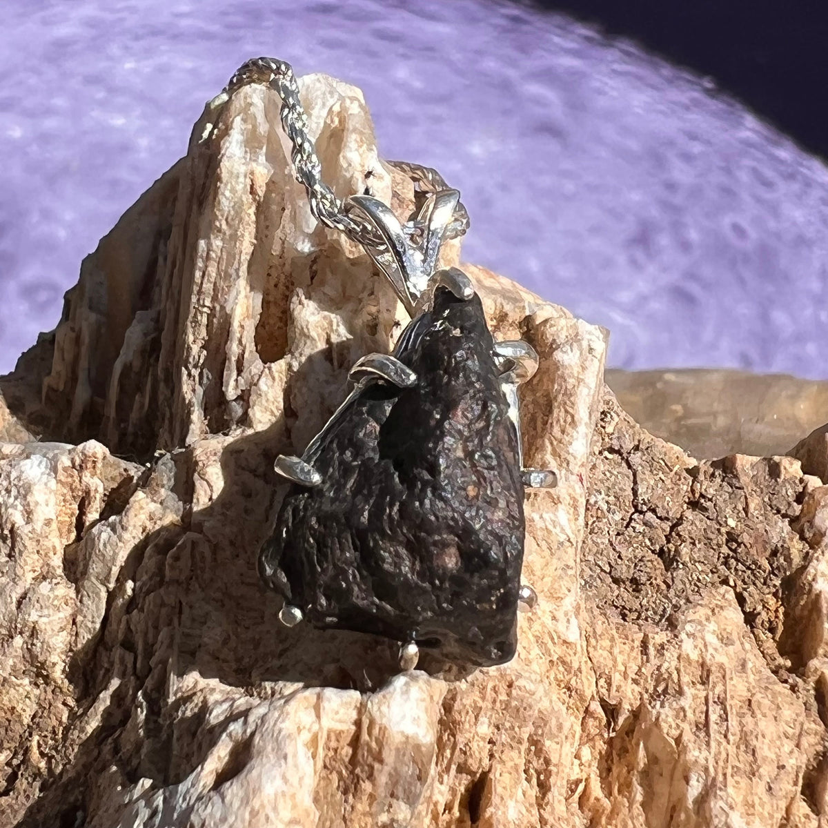 Lunar Meteorite Necklace Sterling Silver #2269-Moldavite Life