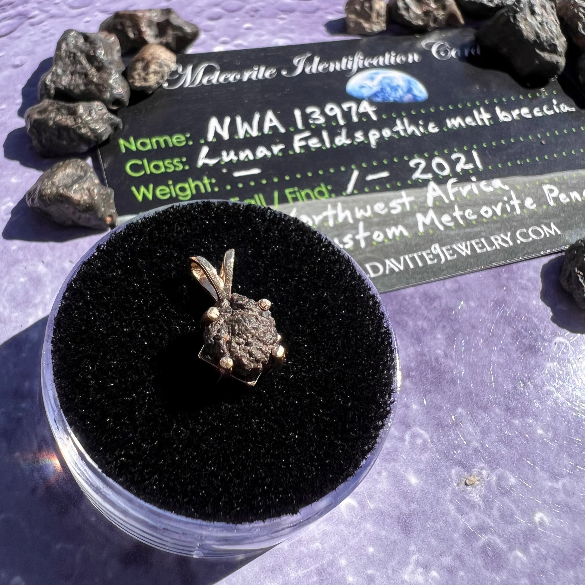 Lunar Meteorite Pendant 14k Gold #2247-Moldavite Life