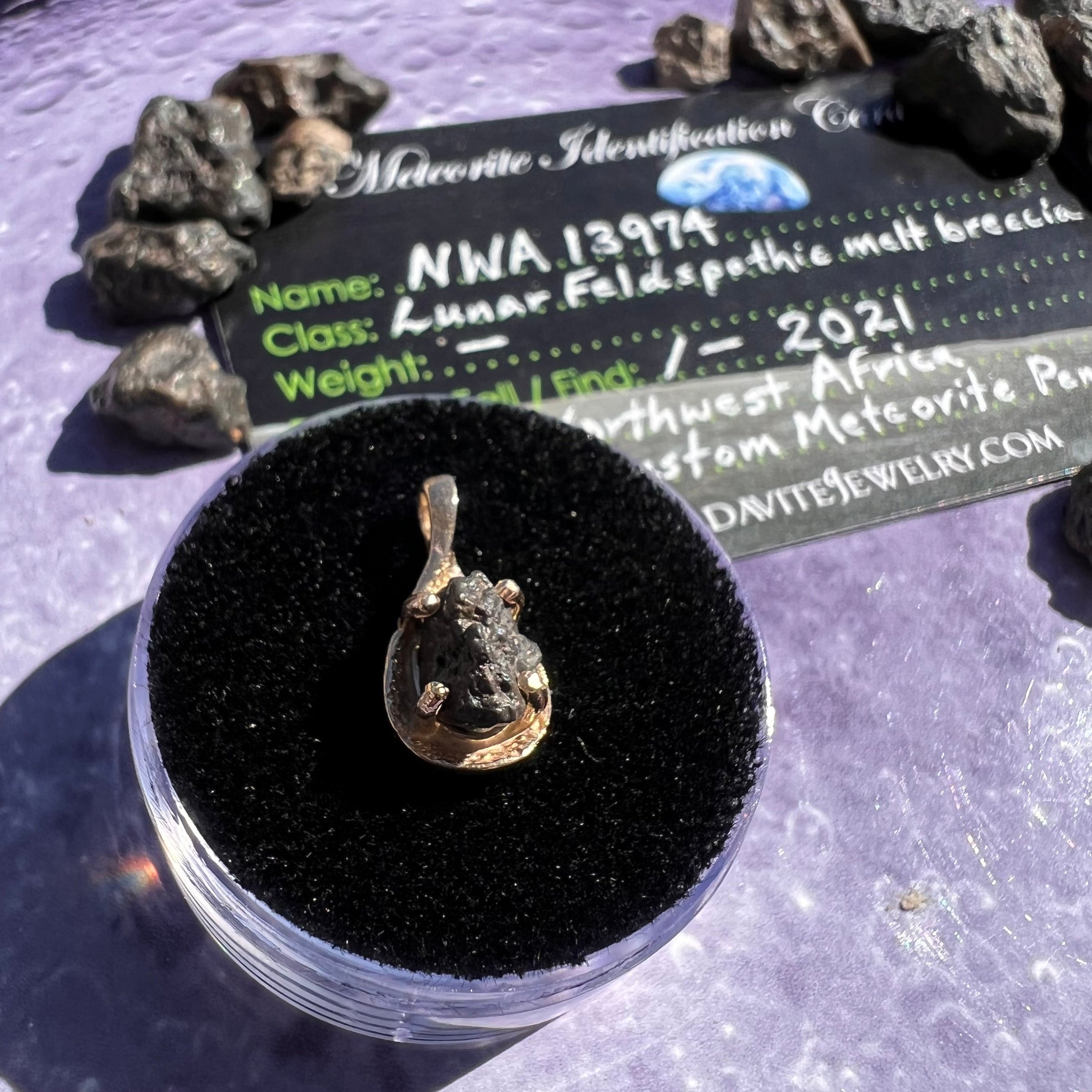 Lunar Meteorite Pendant 14k Gold #2248-Moldavite Life