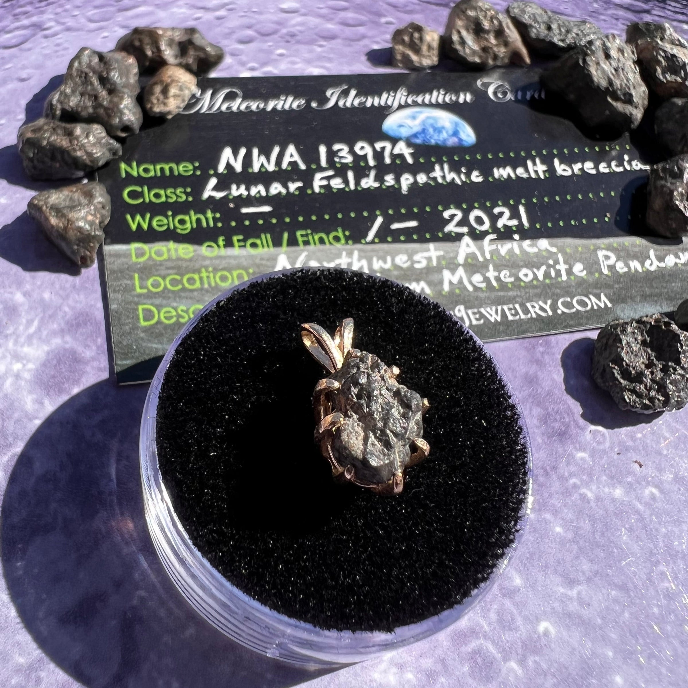 Lunar Meteorite Pendant 14k Gold #2254-Moldavite Life