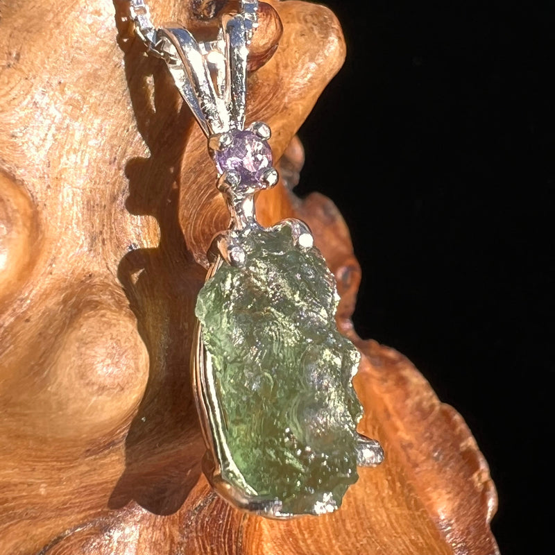 Moldavite & Amethyst Necklace Sterling Silver #4008-Moldavite Life