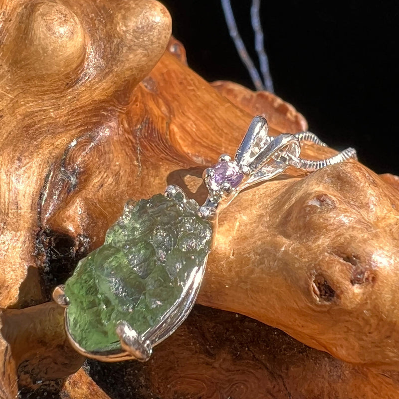 Moldavite & Amethyst Necklace Sterling Silver #4008-Moldavite Life