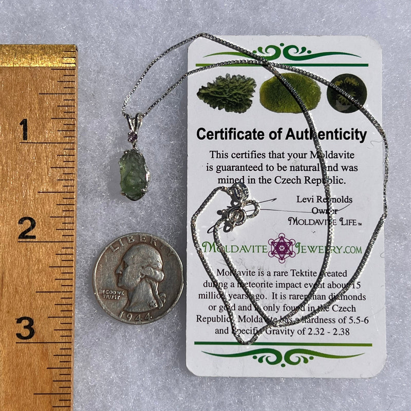 Moldavite & Amethyst Necklace Sterling Silver #4008-Moldavite Life