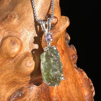 Moldavite & Amethyst Necklace Sterling Silver #4008-Moldavite Life