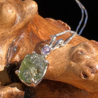 Moldavite & Amethyst Necklace Sterling Silver #4009-Moldavite Life