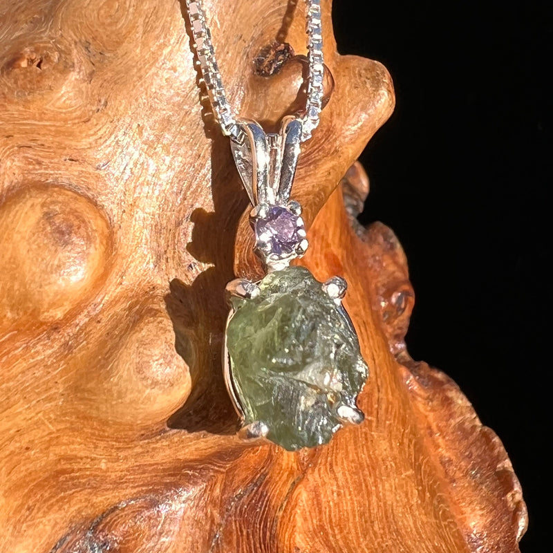 Moldavite & Amethyst Necklace Sterling Silver #4009-Moldavite Life