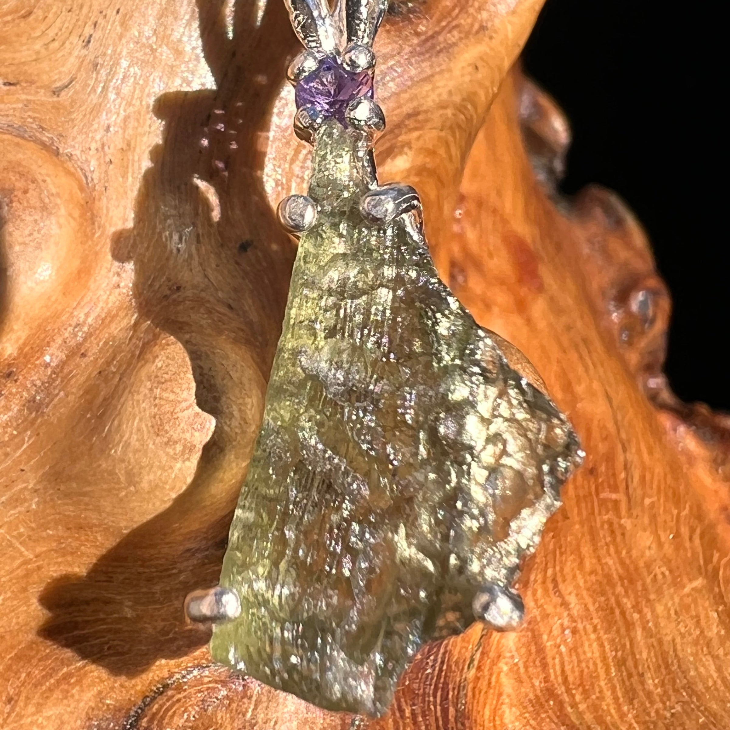 Moldavite & Amethyst Necklace Sterling Silver #4010-Moldavite Life