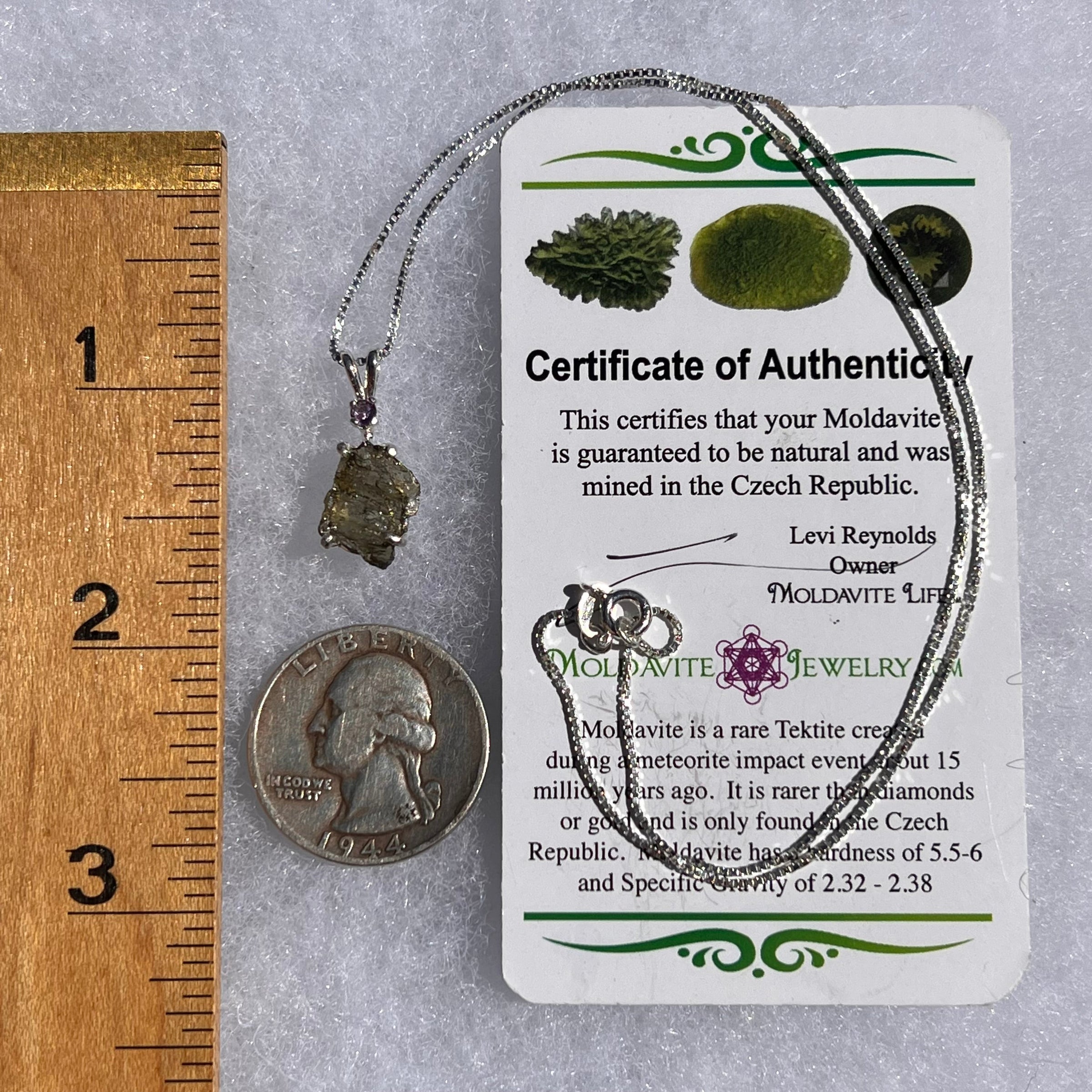 Moldavite & Amethyst Necklace Sterling Silver #4011-Moldavite Life