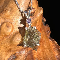 Moldavite & Amethyst Necklace Sterling Silver #4011-Moldavite Life