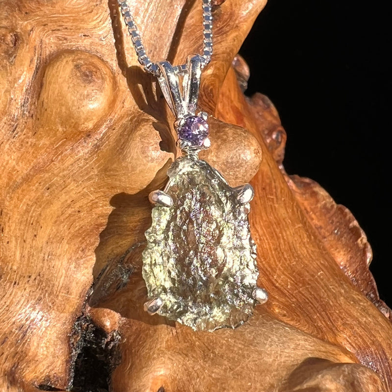 Moldavite & Amethyst Necklace Sterling Silver #4012-Moldavite Life