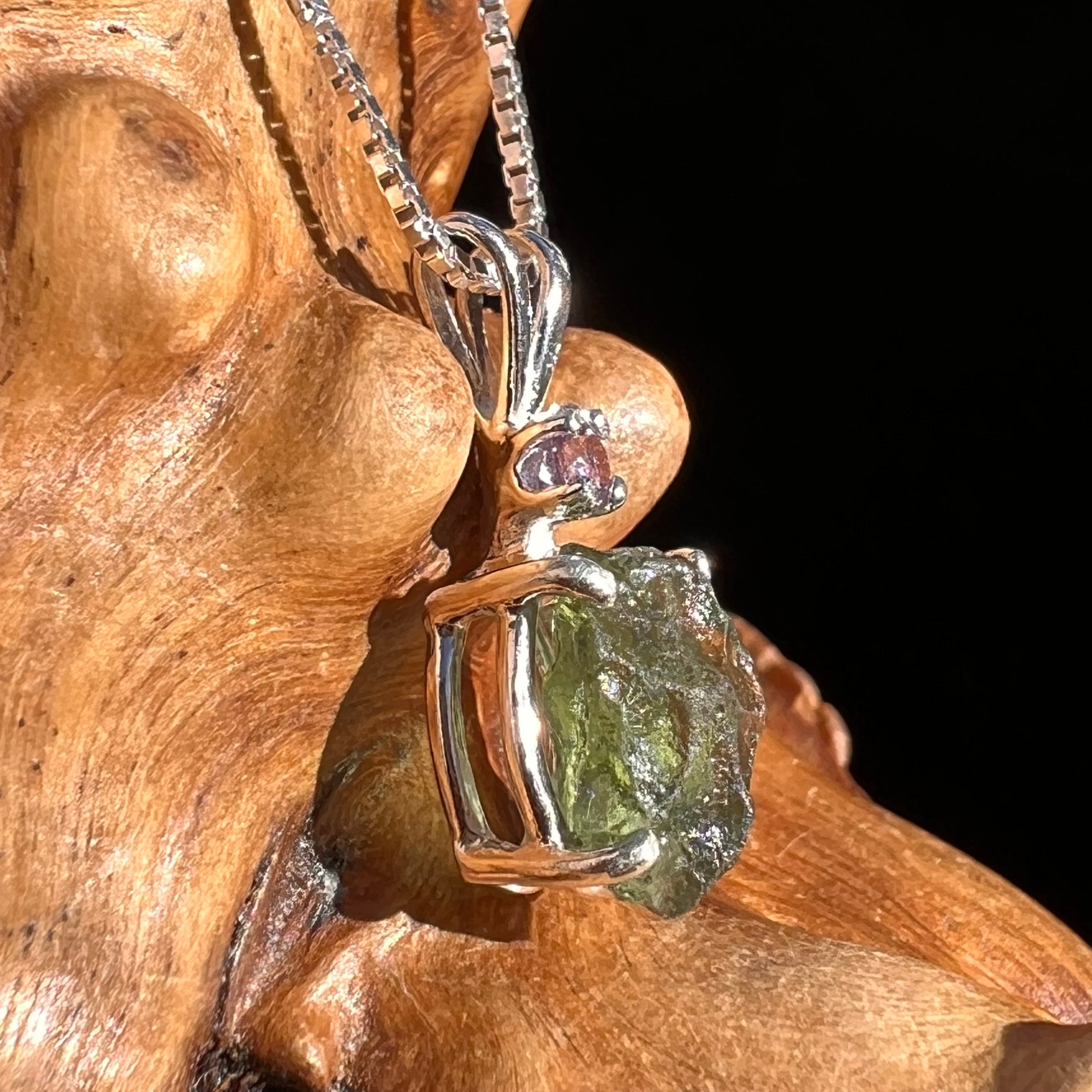 Moldavite & Amethyst Necklace Sterling Silver #4013-Moldavite Life