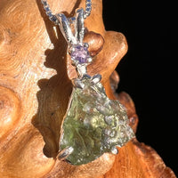 Moldavite & Amethyst Necklace Sterling Silver #4014-Moldavite Life