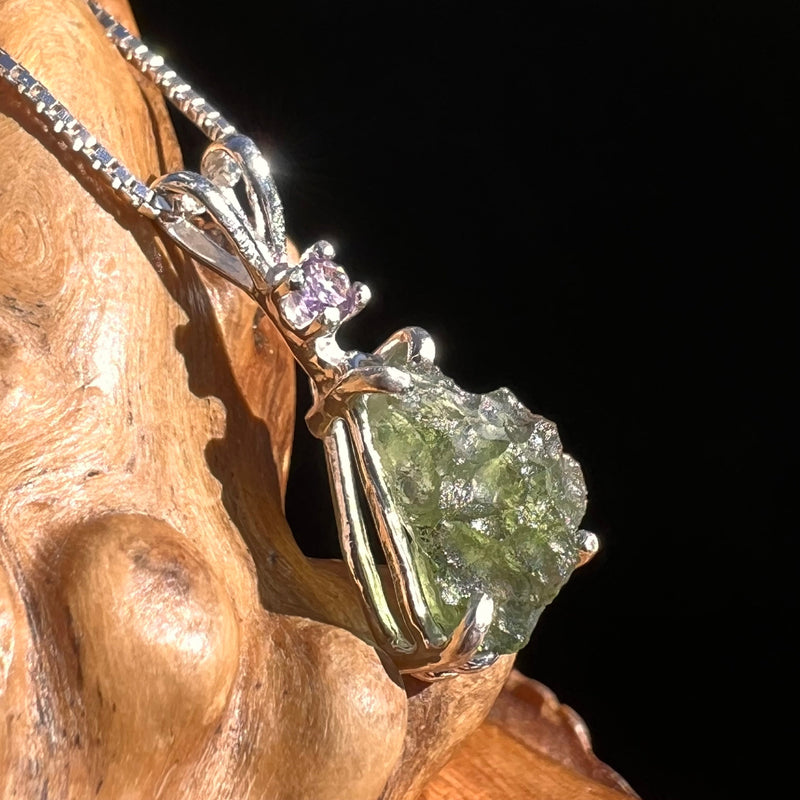 Moldavite & Amethyst Necklace Sterling Silver #4014-Moldavite Life