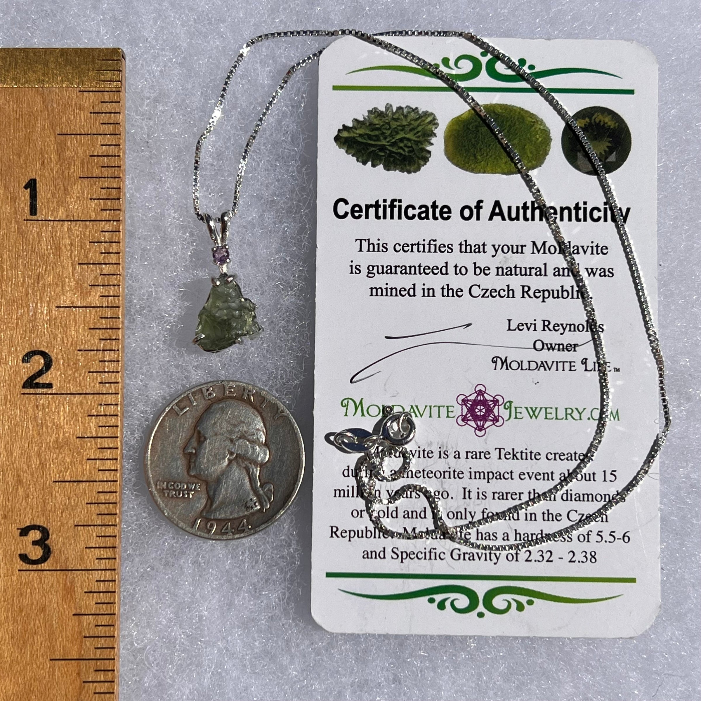 Moldavite & Amethyst Necklace Sterling Silver #4014-Moldavite Life