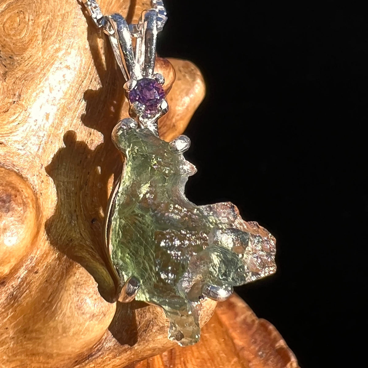 Moldavite & Amethyst Necklace Sterling Silver #5002-Moldavite Life