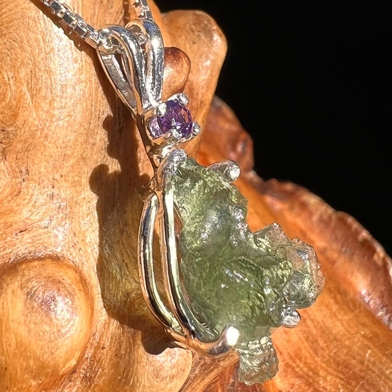 Moldavite & Amethyst Necklace Sterling Silver #5002-Moldavite Life