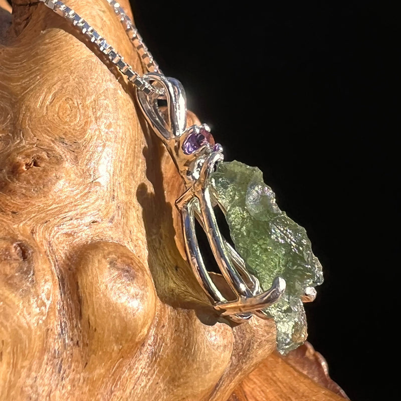 Moldavite & Amethyst Necklace Sterling Silver #5002-Moldavite Life