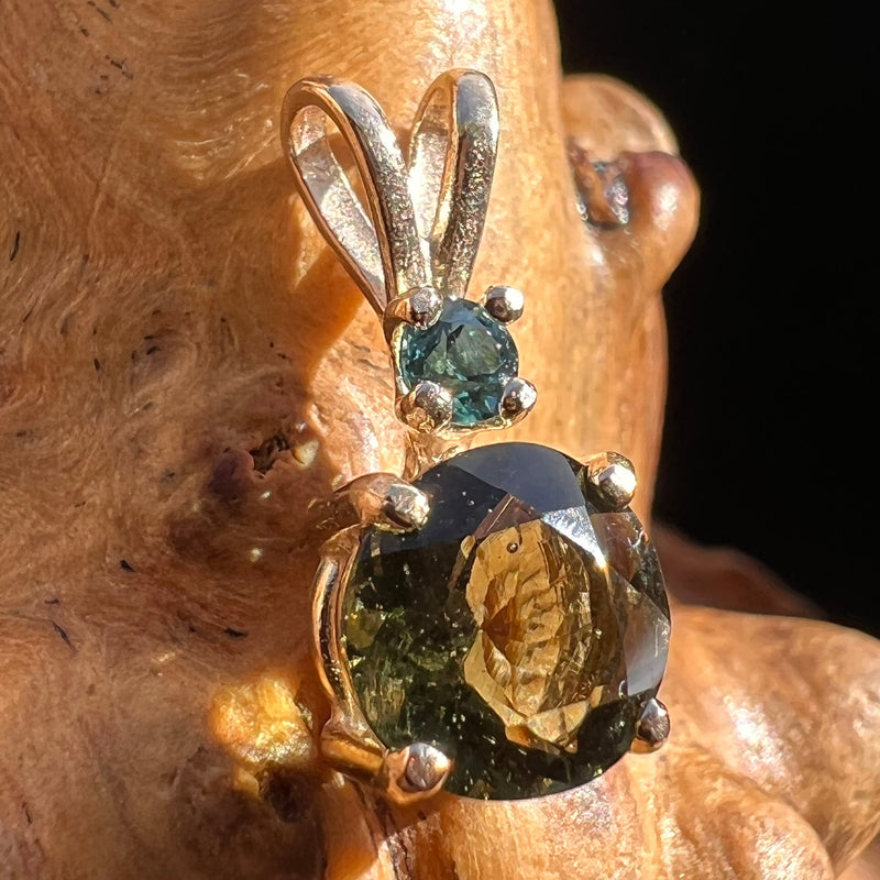 Moldavite & Blue Tourmaline Pendant 14k Gold #2994-Moldavite Life