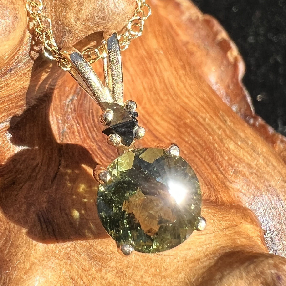 Moldavite Brookite Pendant 14k Gold-Moldavite Life