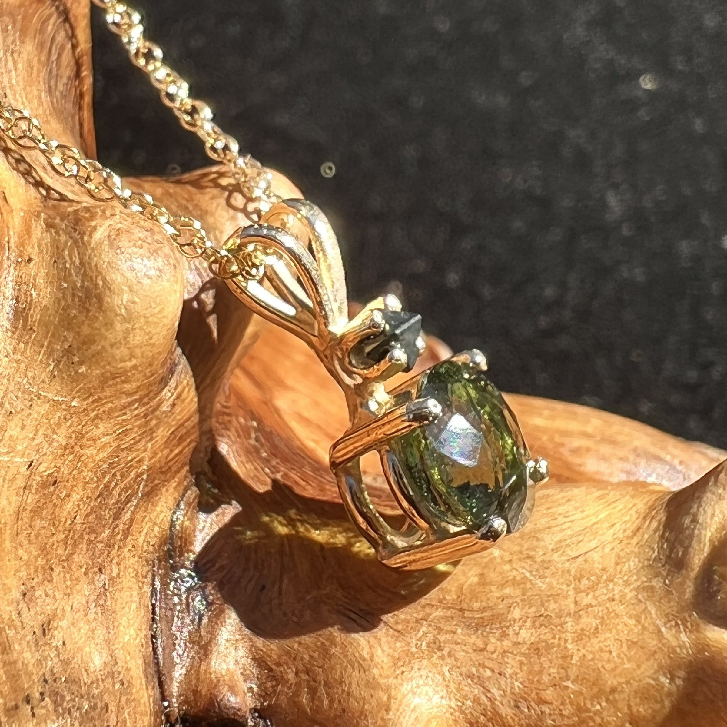 Moldavite Brookite Pendant 14k Gold-Moldavite Life