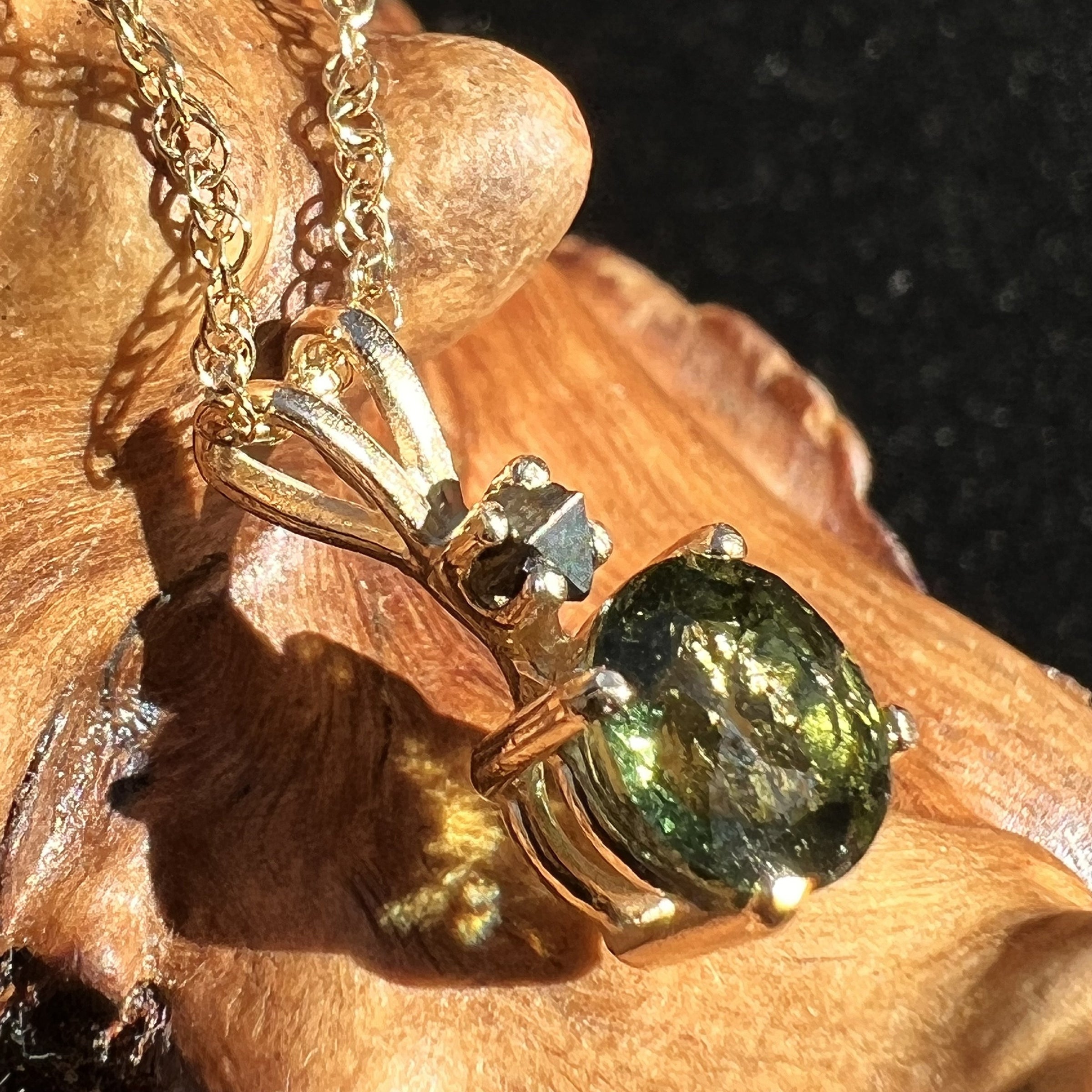 Moldavite Brookite Pendant 14k Gold-Moldavite Life