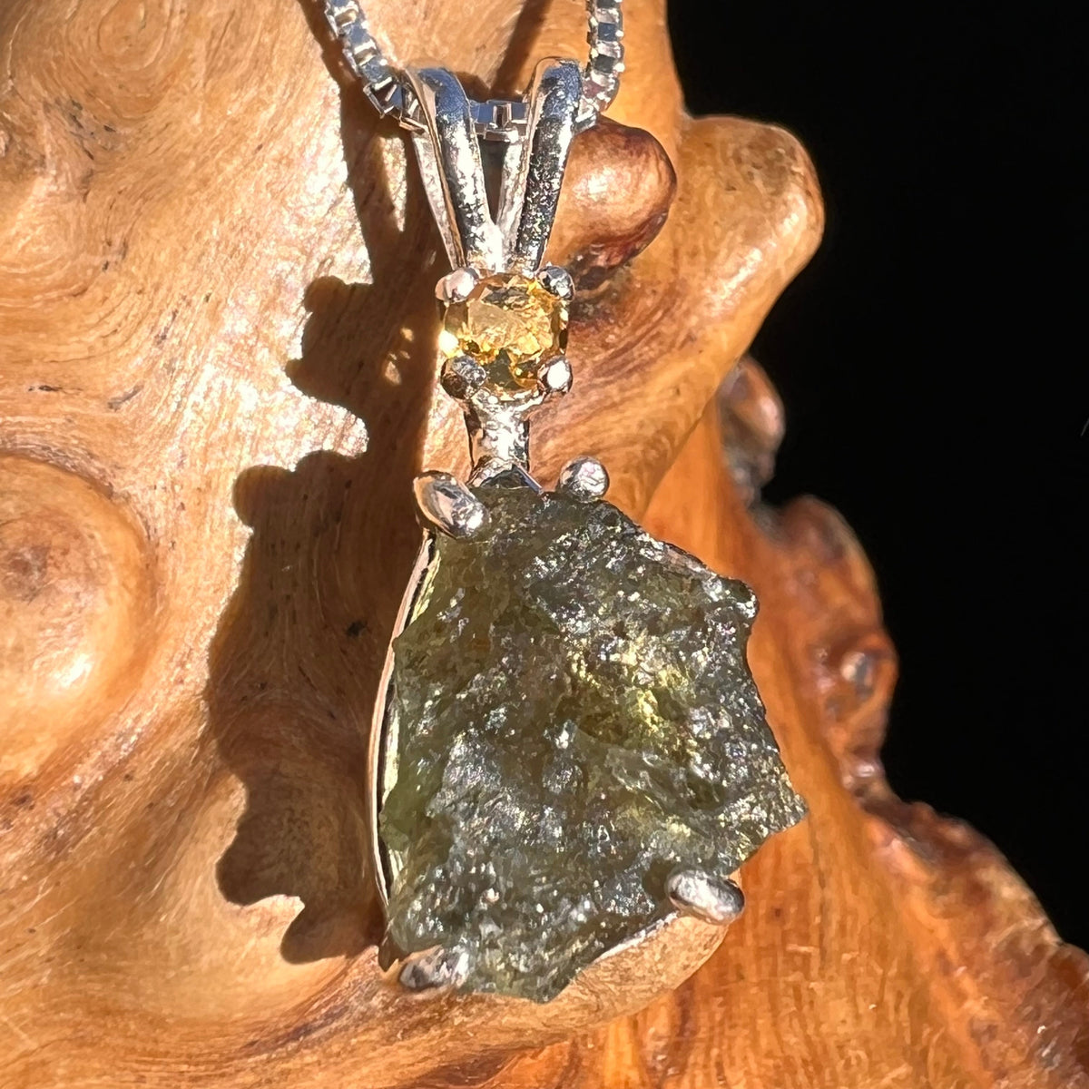 Moldavite & Citrine Necklace Sterling Silver #5004-Moldavite Life