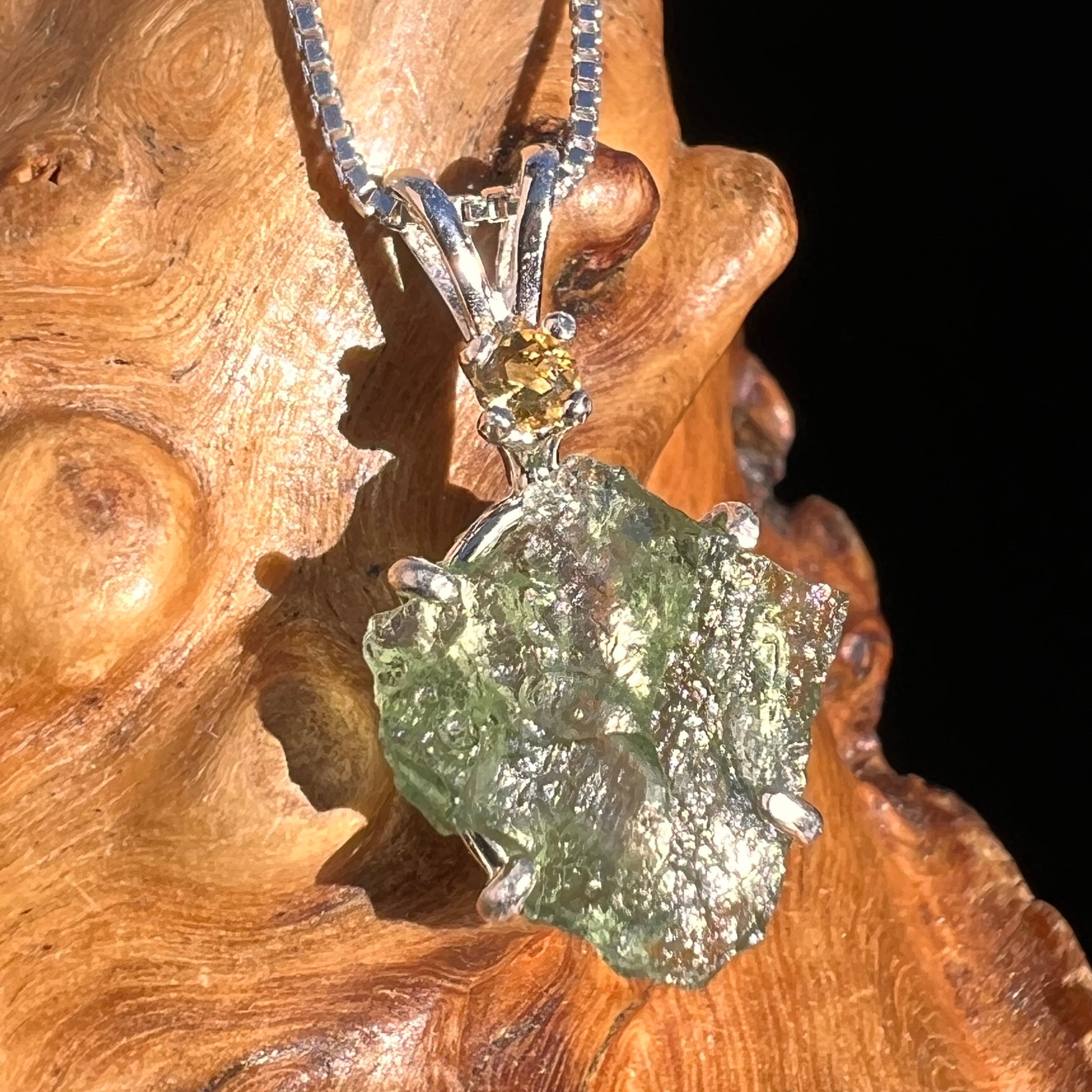 Moldavite & Citrine Necklace Sterling Silver #5006-Moldavite Life