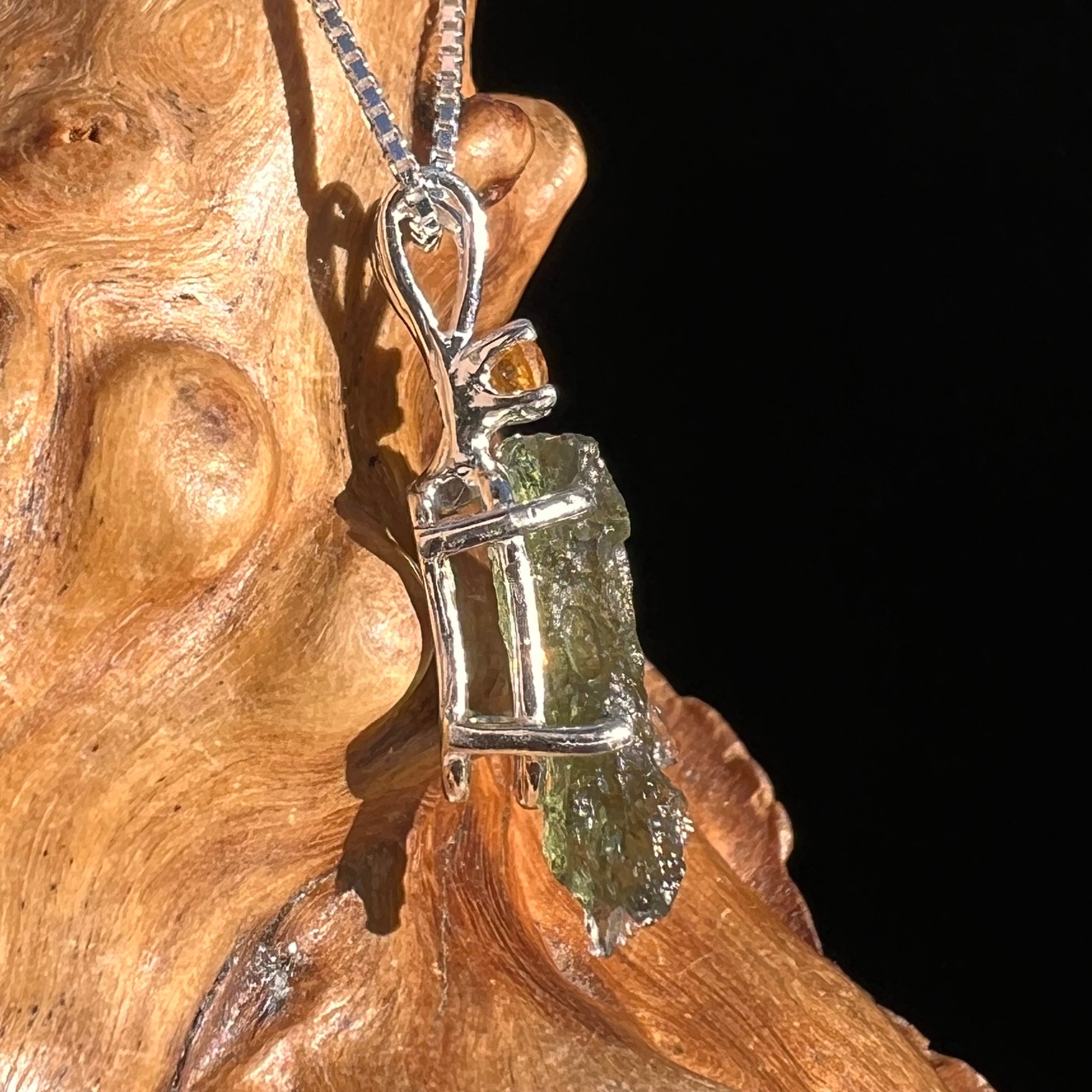 Moldavite & Citrine Necklace Sterling Silver #5007-Moldavite Life