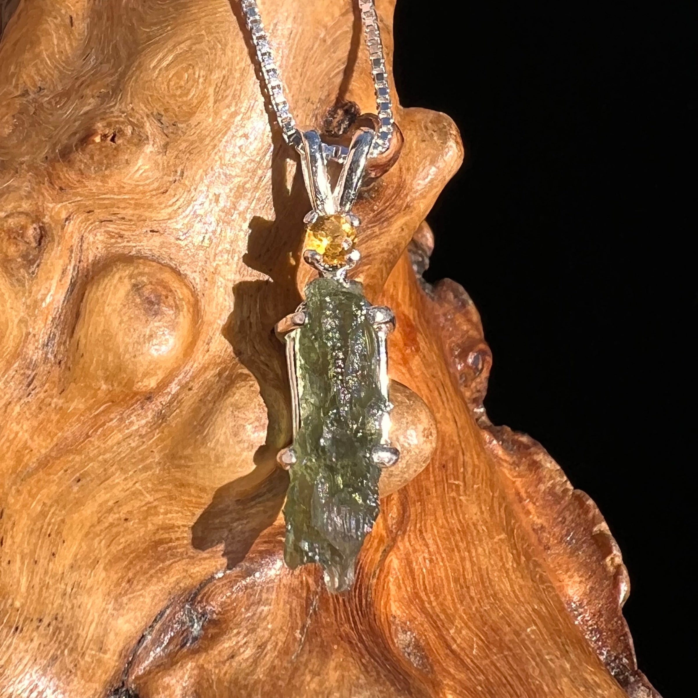 Moldavite & Citrine Necklace Sterling Silver #5007-Moldavite Life