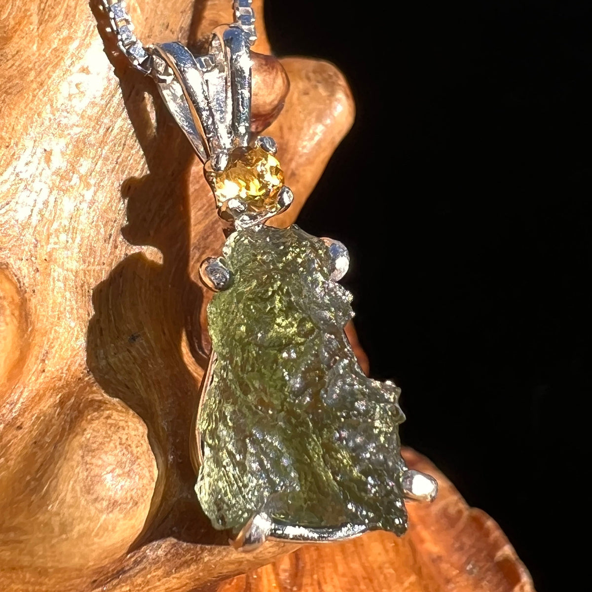 Moldavite & Citrine Necklace Sterling Silver #5009-Moldavite Life